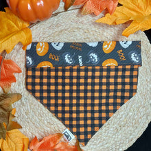 Load image into Gallery viewer, Pumpkins and Plaid Snap - On Dog Bandana