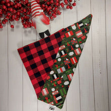 Load image into Gallery viewer, Christmas Presents and Buffalo Plaid Dog Bandana