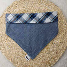Load image into Gallery viewer, Cool Blue Plaid Snap-On Pet Bandana
