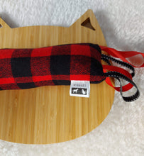 Load image into Gallery viewer, Catnip Super Kicker in Buffalo Plaid. Get those paws moving with this catnip toy! This is the purrrfect cat toy for your feline friends who love to lie down and get all four paws involved when they are playing with something they love. Add in some delectable catnip and crinkle paper that peaks their curiosity and this toy ticks all the boxes. Made from 100% cotton. Contains 1 Tablespoon of Catnip/Catmint from St Jacobs, Ontario, Canada. Wiggles and Whiskers Canada Pet Accessories.