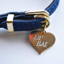 Load image into Gallery viewer, Gold Plated L'il Bae Pet Tag. Our pets get 100% of our affection - which is exactly why Canadian company Boldfaced Goods decided to make these cute Lil' Bae pet tags. Measures almost 1 inch in size. Shiny backing perfect for engraving their name/number. Can also be worn as a pendant necklace for humans. Gold plated zinc alloy. Wiggles and Whiskers Canada Pet Accessories.