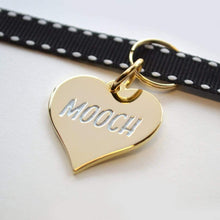 Load image into Gallery viewer, Gold Plated Mooch Pet Tag. Sure, your pet doesn&#39;t have a job or chip in for groceries, but they are adorable so who cares. Award them with this gold medal from Canadian company Boldfaced Goods. Shiny backing perfect for engraving their name/number. Can also be worn as a pendant necklace for humans. Gold plated zinc alloy. Wiggles and Whiskers Canada Pet Accessories.
