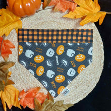Load image into Gallery viewer, Pumpkins and Plaid Snap - On Dog Bandana
