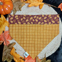 Load image into Gallery viewer, Gold Plaid and Leaves Snap On Dog Bandana
