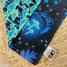Load image into Gallery viewer, Moonlight Mushrooms Reversible Snap-On Dog Bandana - Size Medium. The Medium dog bandana is 20 inches in width and 11 inches in length. Wiggles &amp; Whiskers. Pet Accessories Canada.
