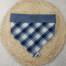 Load image into Gallery viewer, Cool Blue Plaid Snap-On Pet Bandana
