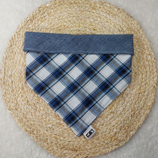 Cool Blue Plaid Snap-On Pet Bandana