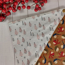 Load image into Gallery viewer, Snow People and Modern Christmas Trees Reversible Pet Bandana
