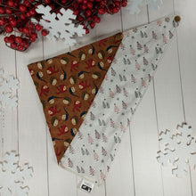 Load image into Gallery viewer, Snow People and Modern Christmas Trees Reversible Pet Bandana
