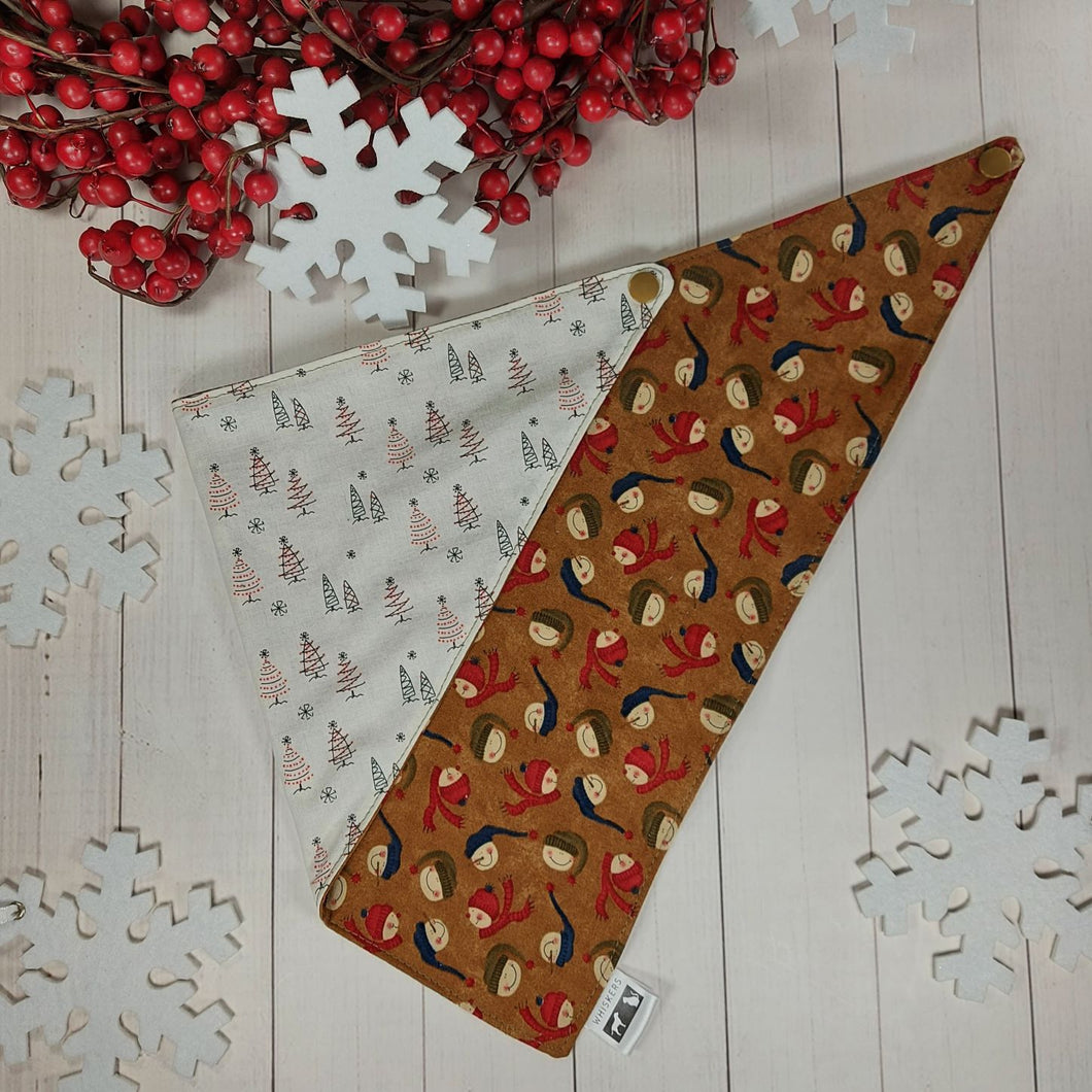 Snow People and Modern Christmas Trees Reversible Pet Bandana