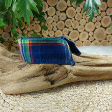 Load image into Gallery viewer, Navy with Rainbow Stripes Dapper Pet Collar. Your dog or cat will look “Oh so handsome” in a snap, with this simple, comfortable and stylish collar available in a variety of classic looks. This dog collar is suitable to be used as a cat collar. The neck size is 12.5 inches. Made of 100% cotton fabric. Fully washable, dryer friendly and can be ironed as needed. It is recommended that you allow an additional 2 finger widths space for ideal fit. Wiggles and Whiskers Canada Pet Accessories.
