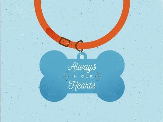 Always in our Hearts (Blue) - Pet Sympathy Card. This pet card displays a collar with a message that states 