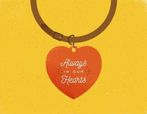 Always in our Hearts (Yellow) - Pet Sympathy Card. This pet card displays a collar with a message that states 