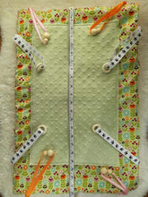 Load image into Gallery viewer, Spring Garden Cat Nap Play Mat. Give your cat the best of both worlds! This version measures 19&quot; in length, 13&quot; wide and 1&quot; thick. Made from high quality 100% cotton and 100% polyester minky fabrics, with polyester quilt batting. Contains 3 large sheets of premium, hypoallergenic, phthalate free crinkle paper. 8 play ribbons with natural wood beads securely attached. Machine washable in cold water and hang to dry. Wiggles and Whiskers Canada Pet Accessories.
