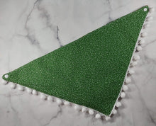Load image into Gallery viewer, Celebration Snap-On Pet Bandana - 15&quot; to 19&quot; (neck size). Green polka dot back view with pompom trim. This item is suitable as a cat bandana and a dog bandana made of 100% cotton. Canadian Pet Accessories Company Wiggles &amp; Whiskers
